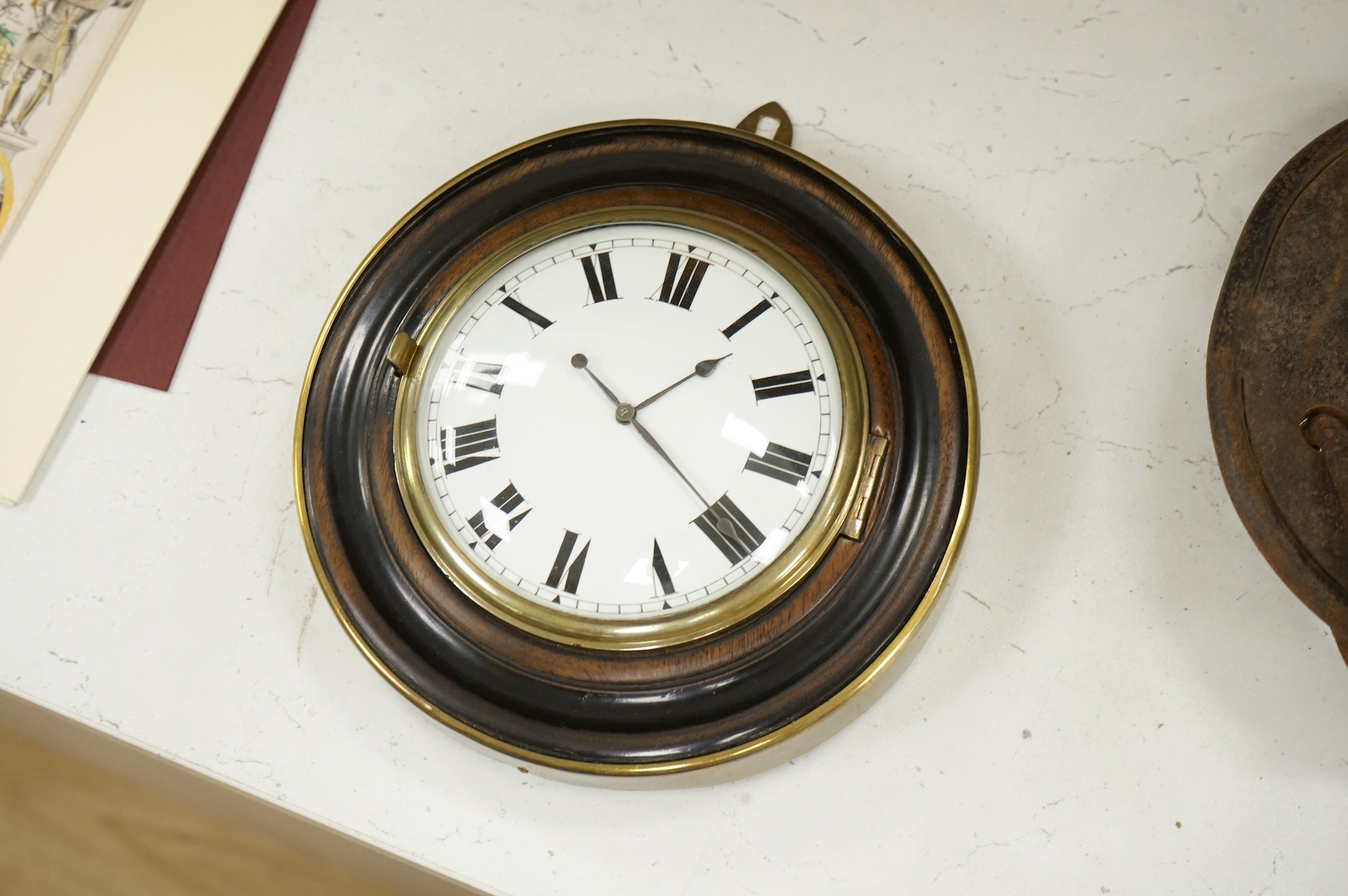 A George III brass-mounted mahogany sedan timepiece, signed David Whitelaw, Edinburgh and numbered 107, 17cm in diameter. Condition - good